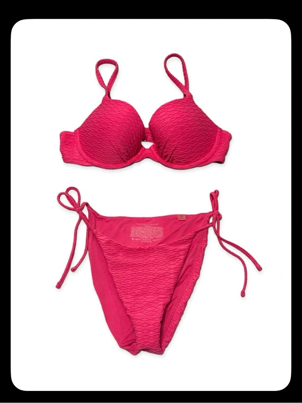 Victoria's Secret Hot Pink Textured Tie-Side Bikini 32B top small bottom